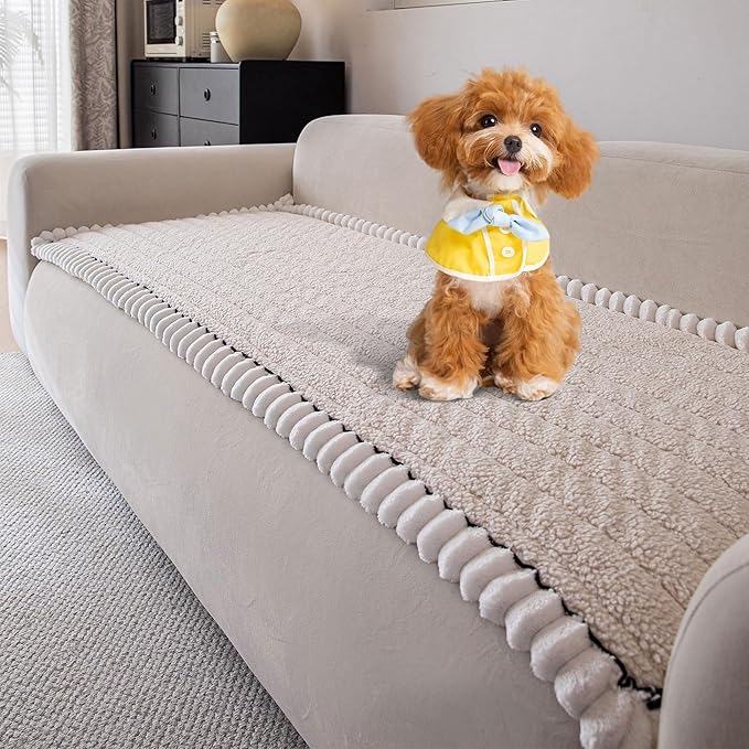 OTOB Sofa Covers for 3 Cushion Couch Washable, All Seasons Fuzzy Non Slip Kids - Image 9