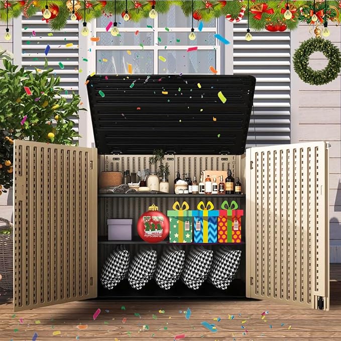 ZZM Large Outdoor Storage Shed, 48 Cu Ft Resin Versatile Storage Cabinet - Image 7