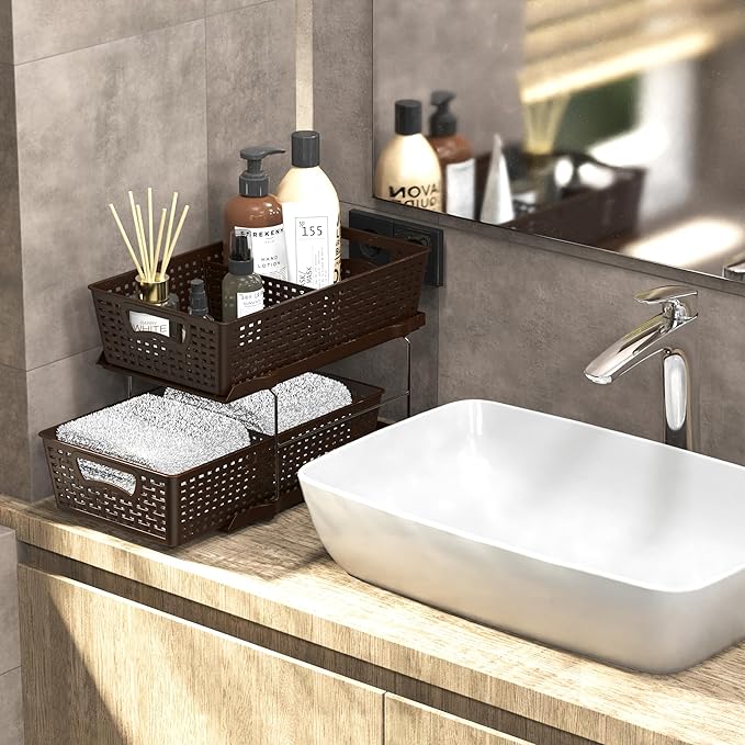 Simple Houseware 2 Tier Bathroom Organizer Tray Pull-Out Sliding - Image 6
