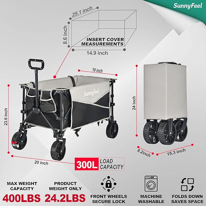 SunnyFeel Heavy Duty Collapsible Outdoor Utility Wagon Cart 400LB Capacity - Image 3