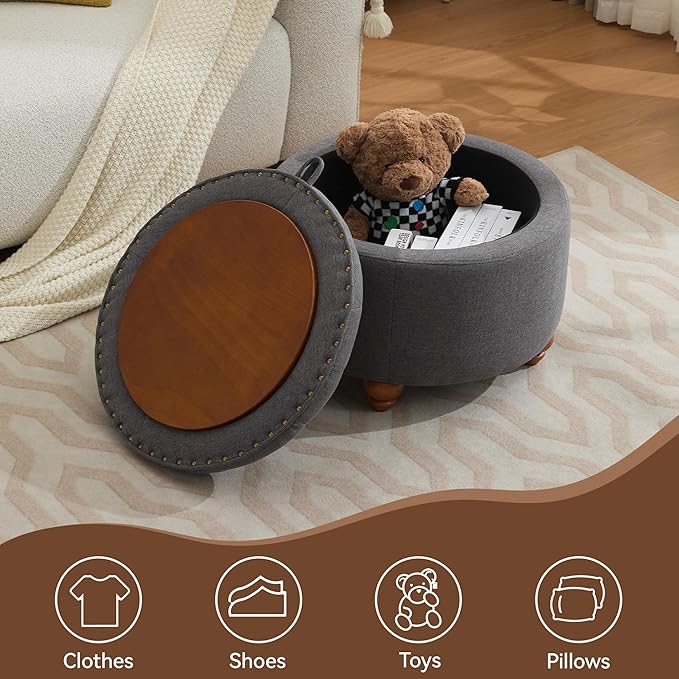 24Inch Round Storage Ottoman - Image 6