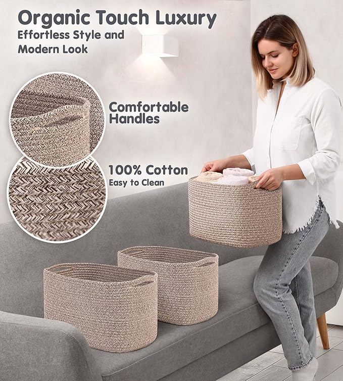 CHAT BLANC Cotton Rope Baskets for Organizing | Storage Baskets for Shelves | - Image 3