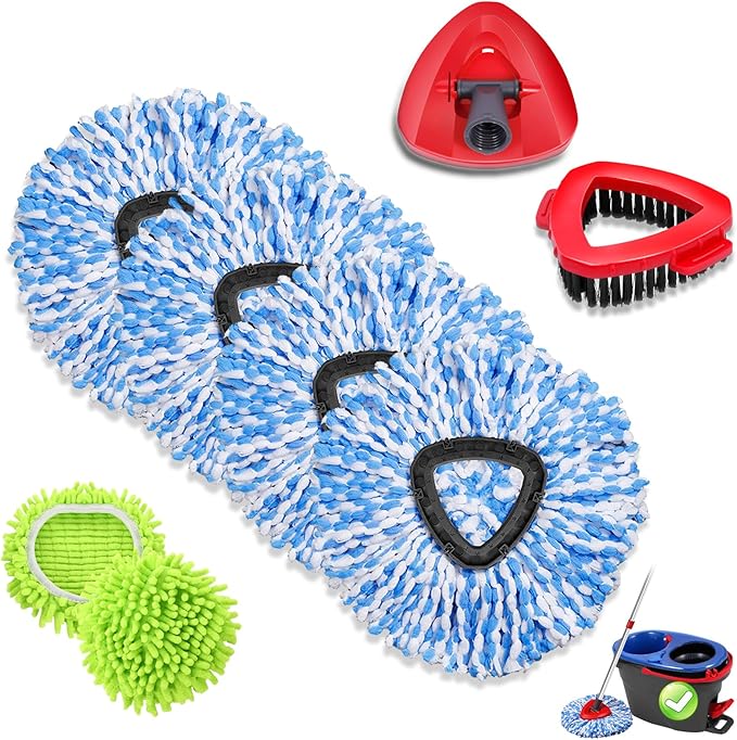 Microfiber Spin Mop Head Replacement 4 Pcs & 2 Chennile Mop Replace & 1 Scrub by BocaStory