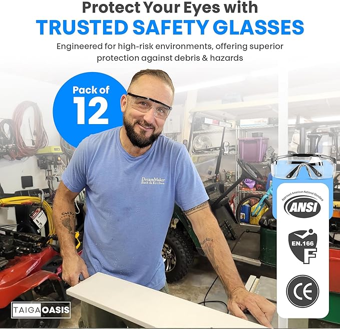 Safety Glasses, Full Coverage Lens, Built-in Brow Guard, UV Resistant, - Image 2
