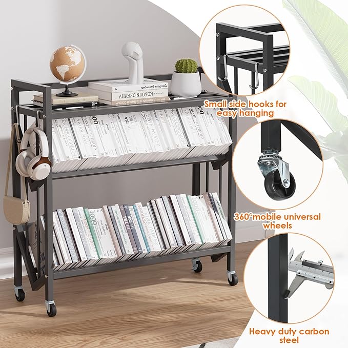 Book Carts 3 Tier 35.4x32x9.84 in Rolling Book Cart Large Capacity Bookshelf - Image 3