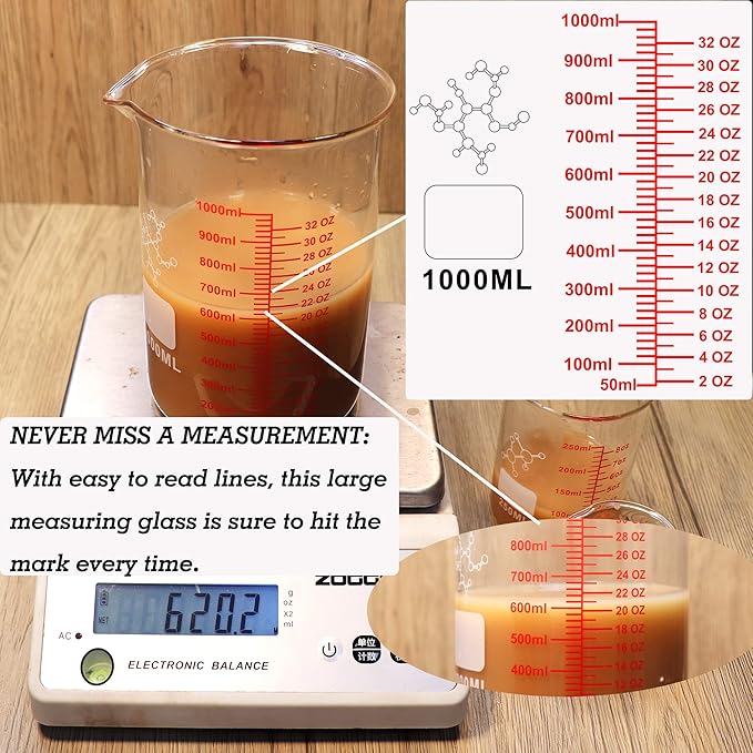High Borosilicate Glass Measuring Cup Set-V-Shaped Spout, Includes 60ml - Image 5