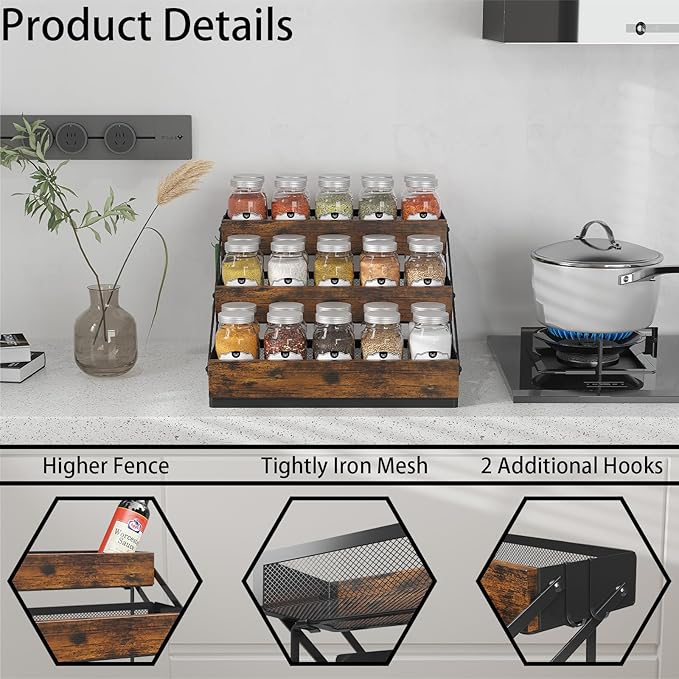 3 Tier Spice Rack Organizer for Cabinet, Foldable Spice Rack for Countertop - Image 3
