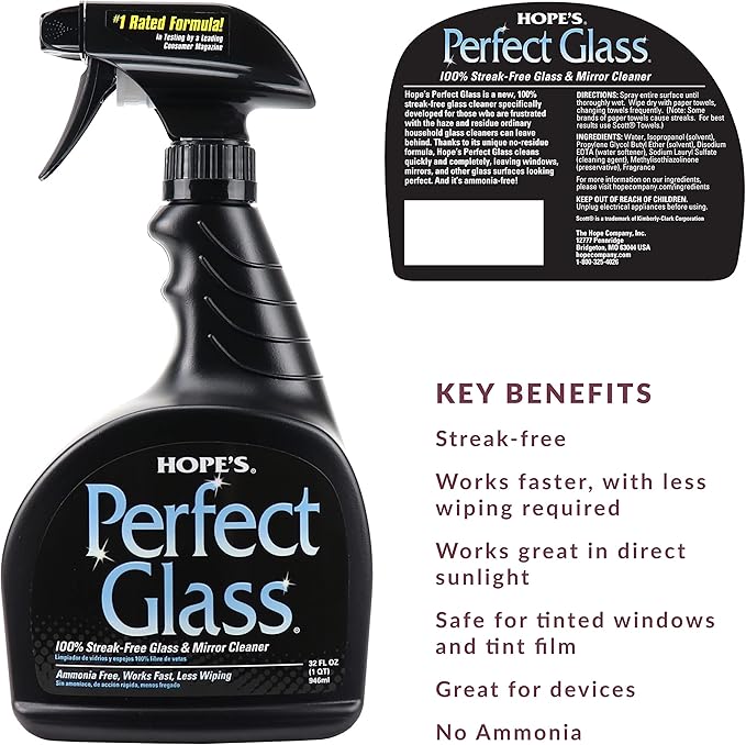 HOPE'S Perfect Glass Cleaner Spray, Streak-Free, Ammonia-Free Window, Tinted - Image 3