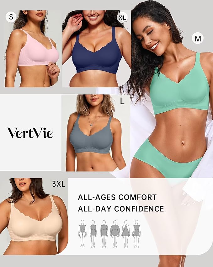 Vertvie Womens Seamless Bras No Underwire Supportive Wireless Push Up Full - Image 6