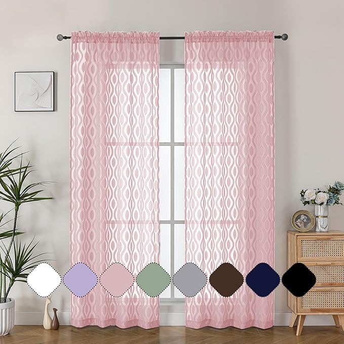 Aiyufeng Blush Pink Sheer Curtains 84 Inches Long 2 Panels Set, Soft Airy - Image 3