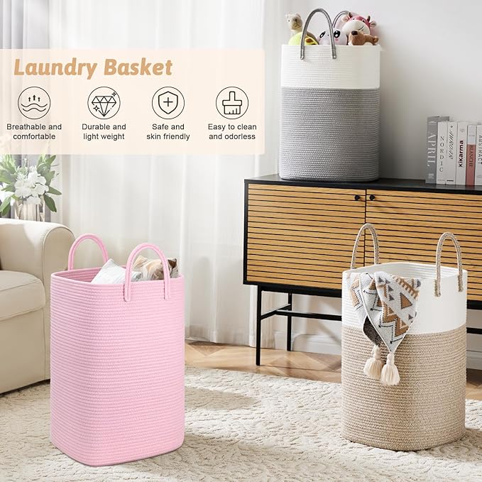 Laundry Basket, Woven Cotton Rope Laundry Hamper, 80L Versatile Storage - Image 4