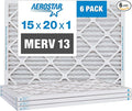 Aerostar 15x20x1 MERV 13 Pleated Air Filter, AC Furnace Air Filter, 6 Pack by AirFiltersDelivered