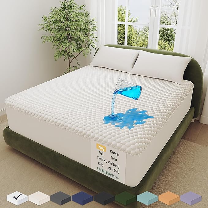 OhGeni 100% Waterproof Mattress Protector, King Size Mattress Pad, Fits 6"-20" by OhGeni