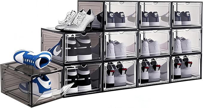 10 Pack Shoe Storage Box Clear Hard Plastic Shoe Organizer Stackable Hats - Image 6