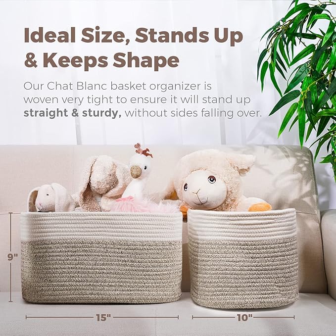 CHAT BLANC Cotton Rope Baskets for Organizing | 15”x10”x9” Storage Baskets for - Image 4