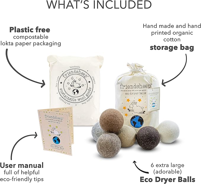 Friendsheep Wool Dryer Balls, Organic Reusable Fabric Softener Alternative - Image 4
