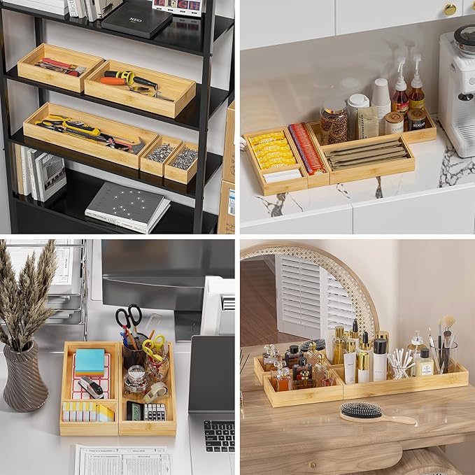 Bamboo Drawer Organizer, Narrow Stackable Cutlery Tray - Image 7