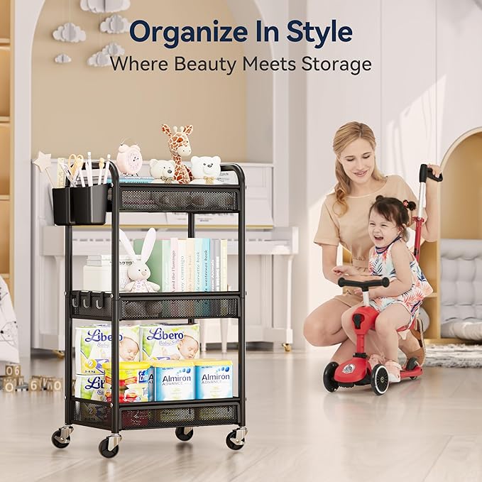 YASONIC 3 Tier Rolling Cart – Metal Utility Storage Cart - Image 8