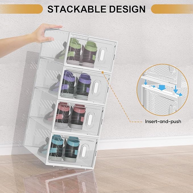 BALEINE 3 Pack Stackable Shoe Storage Boxes Fit Size 11, Thickened Clear Shoe - Image 6