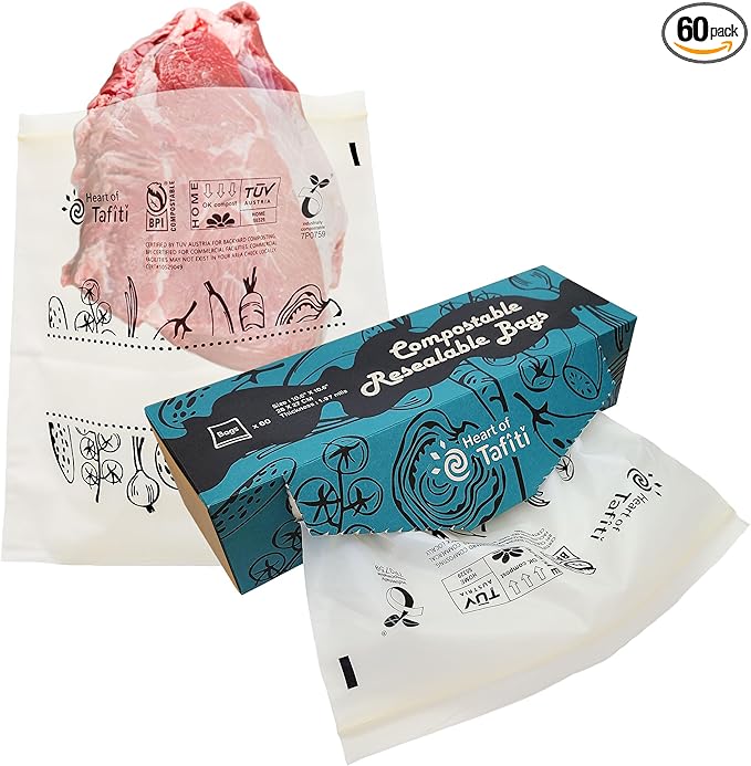 Compostable Food Storage Bags, Large Gallon Resealable Freezer Bags, 10.5 x by HeartofTafiti