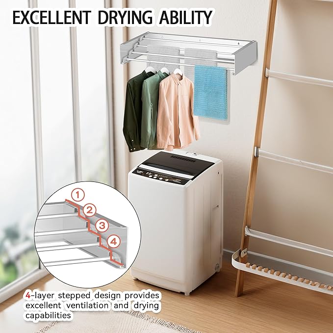 FOCHIER F Laundry Drying Rack Wall Mounted Clothes Drying Rack Collapsible - Image 6