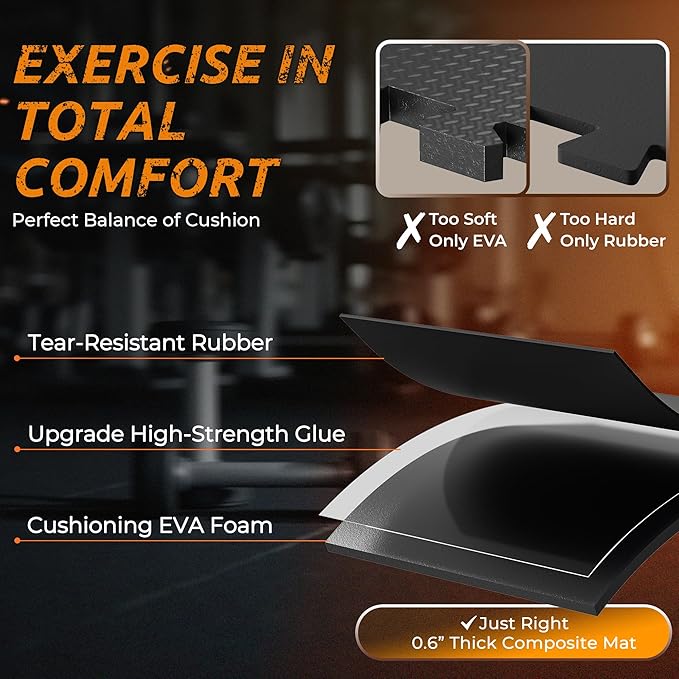 PRAISUN 0.6" Thicker Gym Mat, 24 Tiles 96 Sq Ft Workout Mats, Interlocking Foam - Image 3