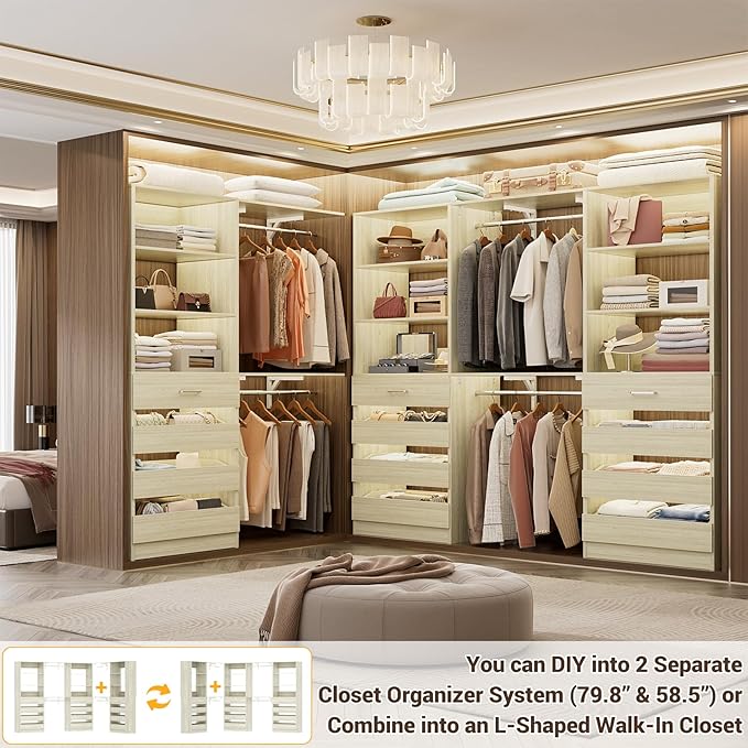 Aheaplus Closet System Set of 3, 138.5" Wood Closet Organizer System Tower - Image 2