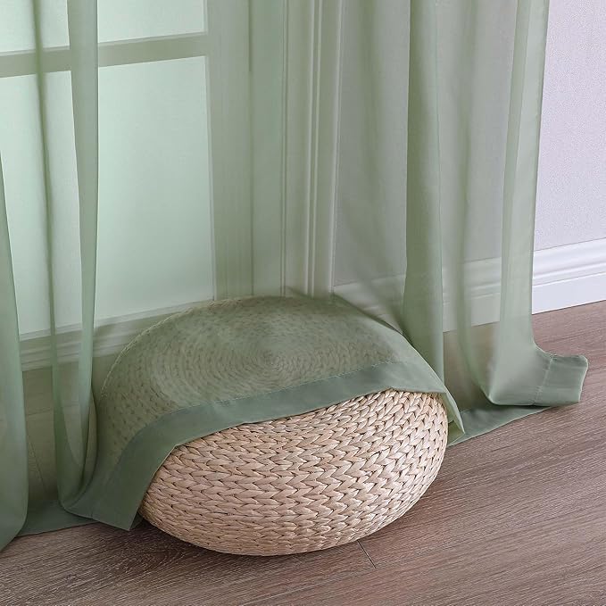 Chyhomenyc Sage Green Sheer Curtains 96 Inches Long 2 Panels, Light Filtering - Image 8
