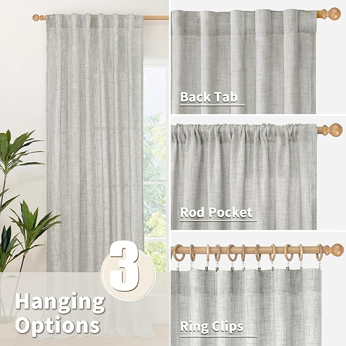 YoungsTex Light Grey Linen Curtains 45 Inch Length - Image 6
