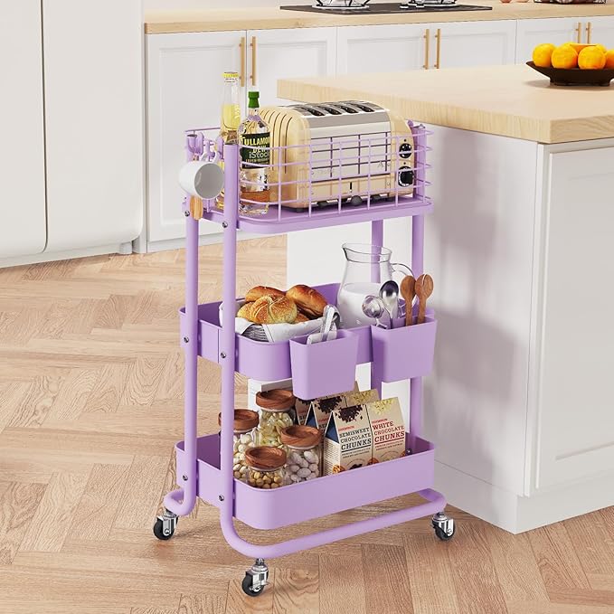 KINGRACK 3 Tier Rolling Cart, Metal Mobile Storage Shelf - Image 8