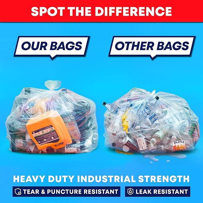 Tasker 30-33 Gallon Trash Bags Heavy Duty Clear Large Plastic Recycling Garbage - Image 5