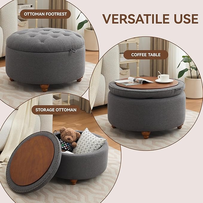 30Inch Round Storage Ottoman - Image 5