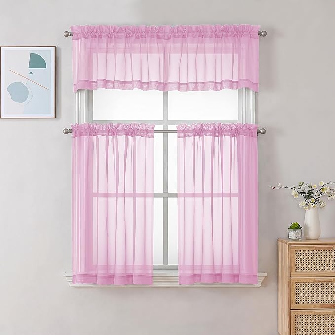 Chyhomenyc Pink Curtains Over Sink 36 Inch Length 2 Panels, Light Filtering - Image 2
