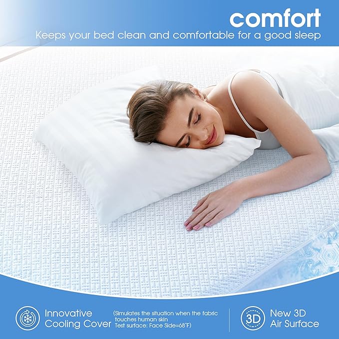 Cooling Waterproof Mattress Protector Queen Size, Mattress Cover 3D Air Fabric - Image 3