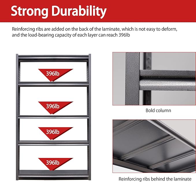 78" H Garage Shelving, Metal Storage Shelves, 3000LBS Heavy Duty Shelving - Image 4