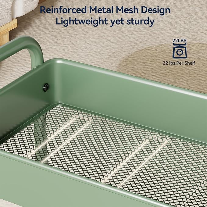 YASONIC 3-Tier Rolling Cart, 66 Pounds Capacity, Mesh Storage Organizer - Image 7