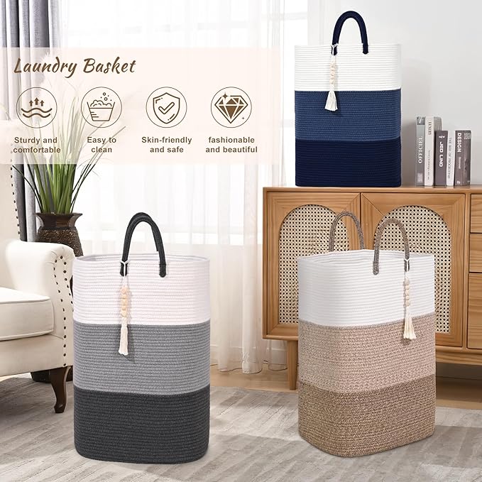 Woven Laundry Basket for Clothes, 65 L Large Rectangle Laundry Hampers - Image 8