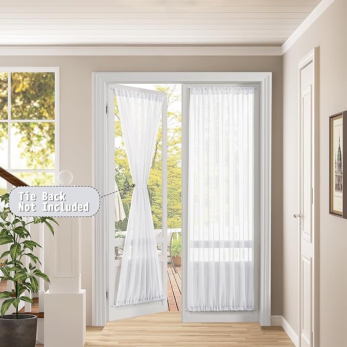 Tollpiz Sheer Door Curtains Closet Linen Textured Curtains Sheer Doorway Light - Image 2