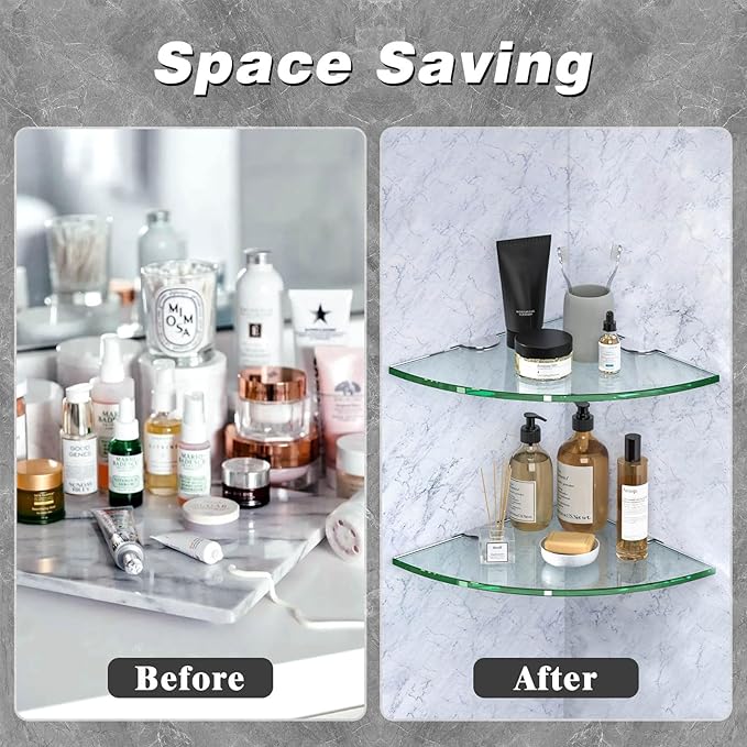 Corner Glass Shower Caddy 2 Pack 8MM-Thick Tempered Glass Shelf No Drilling - Image 4