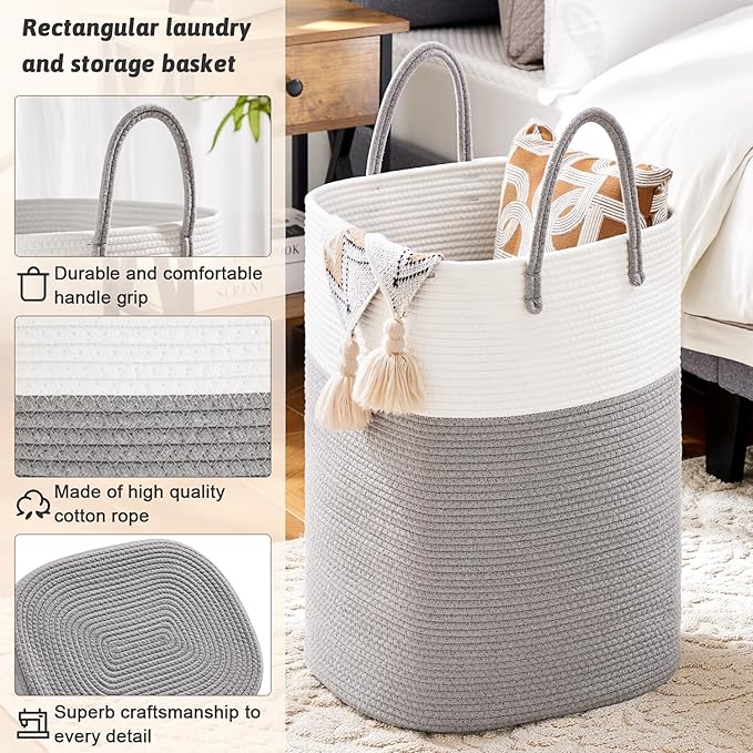 Laundry Basket, Woven Cotton Rope Laundry Hamper, Versatile Storage - Image 2