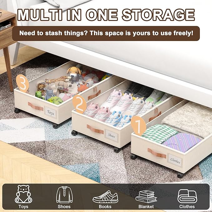Under Bed Storage with Wheels, XXL 65L Under the bed storage Organizer Bins - Image 3