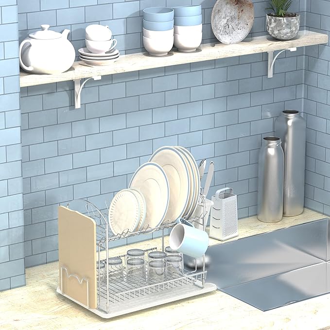 Simple Houseware 2-Tier Stainless Steel Dish Rack - Image 8