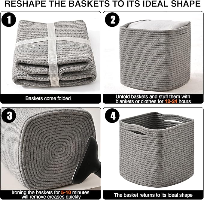 11 Inch Cube Storage Bins, Storage Cube Organizer Bins, Woven Cotton Rope Basket - Image 7