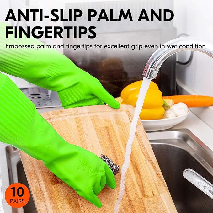 Vgo... 10-Pairs Dishwashing Gloves, Reusable Household Gloves, Kitchen Gloves - Image 4