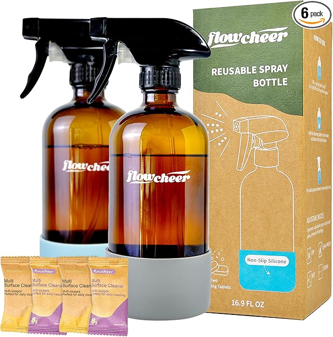 Multi-Surface Cleaner Kits-2 Pack Reusable Spray Bottles & 4 Pack All Purpose by Flowcheer