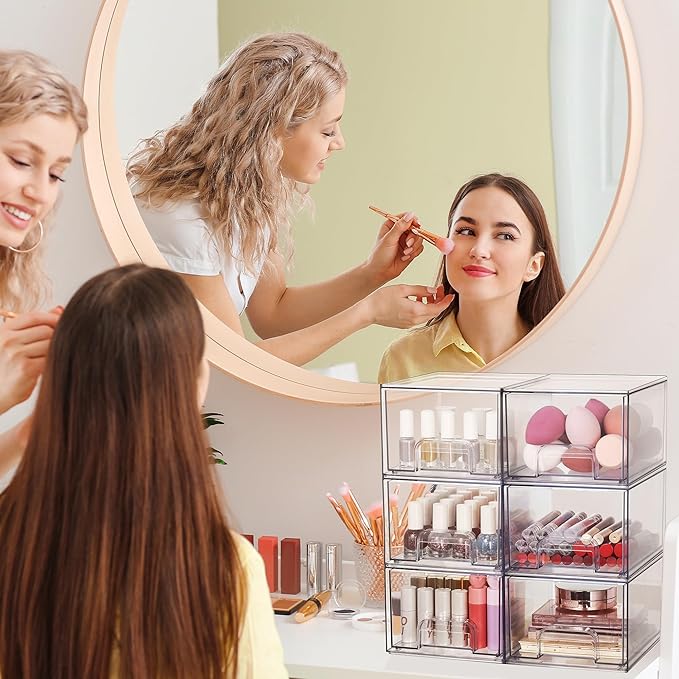 Vtopmart 12 Pack Clear Small Stackable Storage Drawers, Acrylic Bathroom Makeup - Image 5