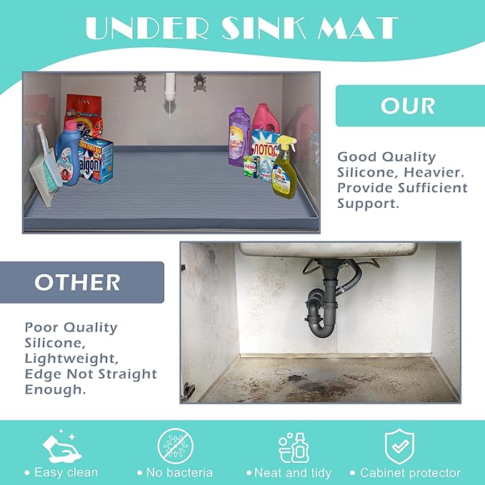 URMONA Waterproof Silicone Under Sink Mat 19'' x 12'' Shelf Liner - Image 5