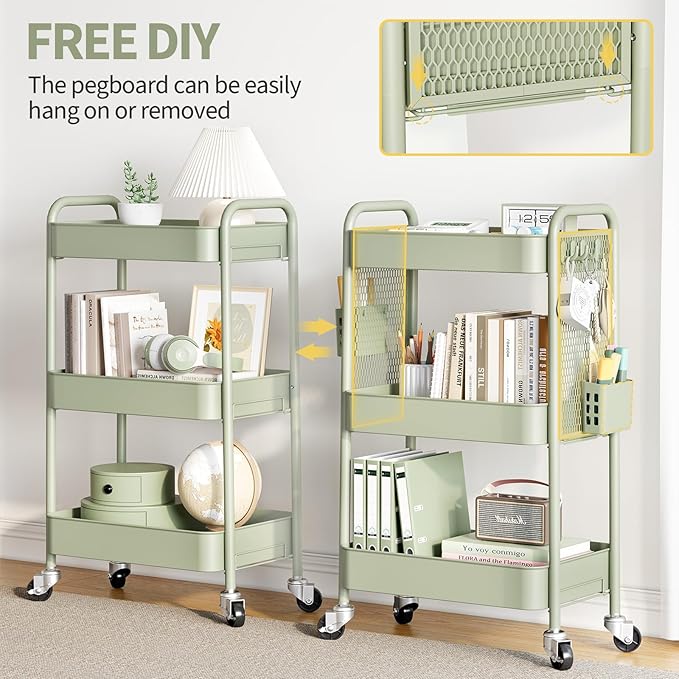 TOOLF 3 Tier Rolling Cart Storage Organizer, Metal Rolling Utility Cart - Image 3