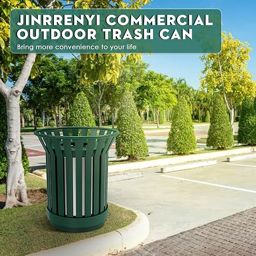 Round Heavy Duty Outdoor Trash Can, Large Metal Slatted Garbage Can - Image 8
