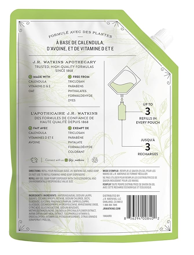 J.R. Watkins Hand Soap Refill, Aloe and Green Tea 34 fl Ounce - Image 2